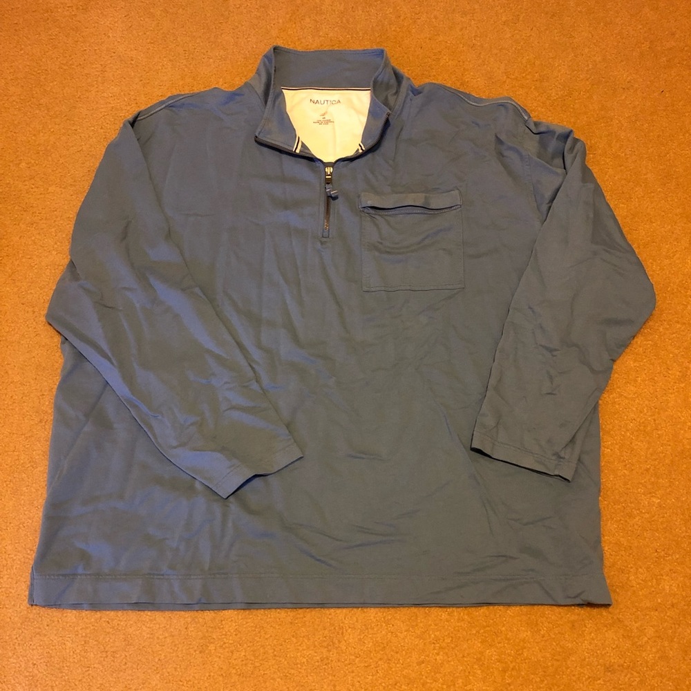 NAUTICA Big Mens pullover 1/4 zip long sleeve shirt in blue; cotton knit.